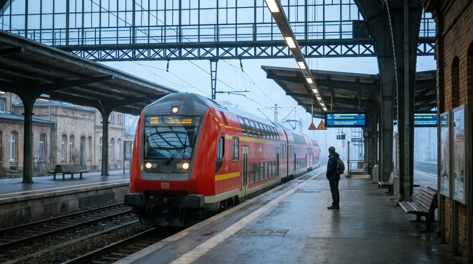 Bahnsteig am frühen Morgen — die typische Anreise zu einer Fahrzeugabholung